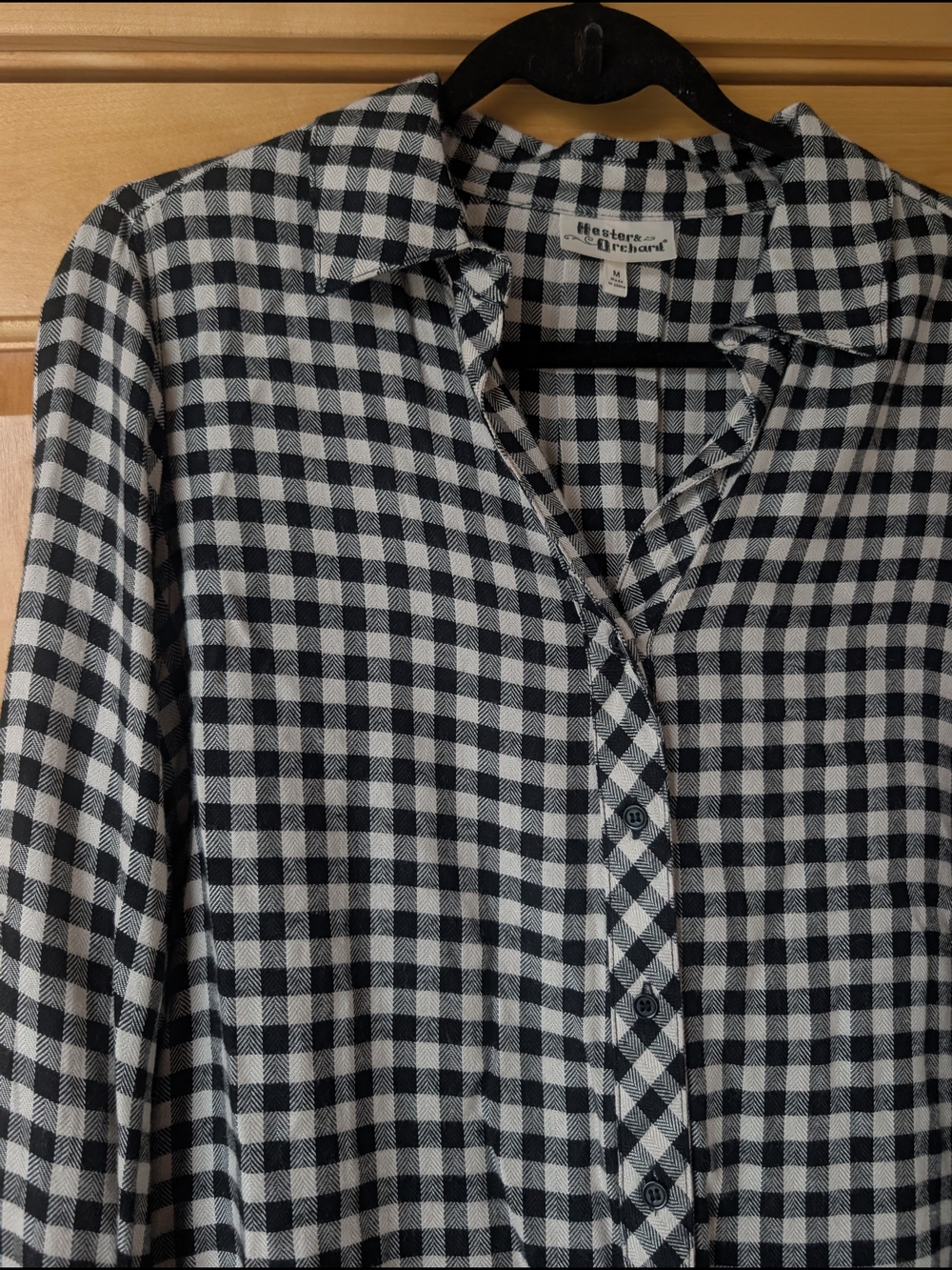 Hester & Orchard Black & White Gingham Button-Up Shirt 100% Rayon - Picture 4 of 9